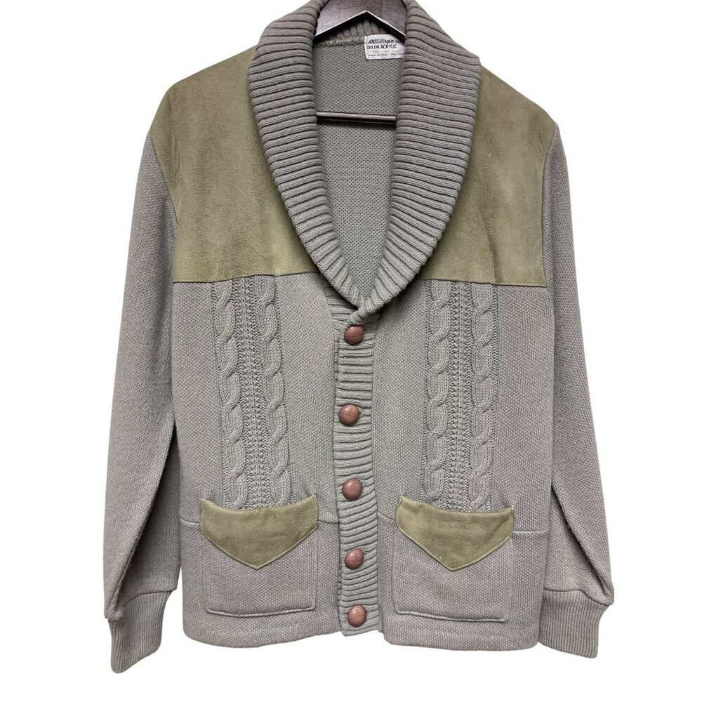 Vintage Orlon Acrylic 100% Virgin Suede Yoke Cardigan Sweater Med Grandpacore